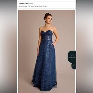 NEW Jules and Cleo Strapless Navy Glitter Gown
